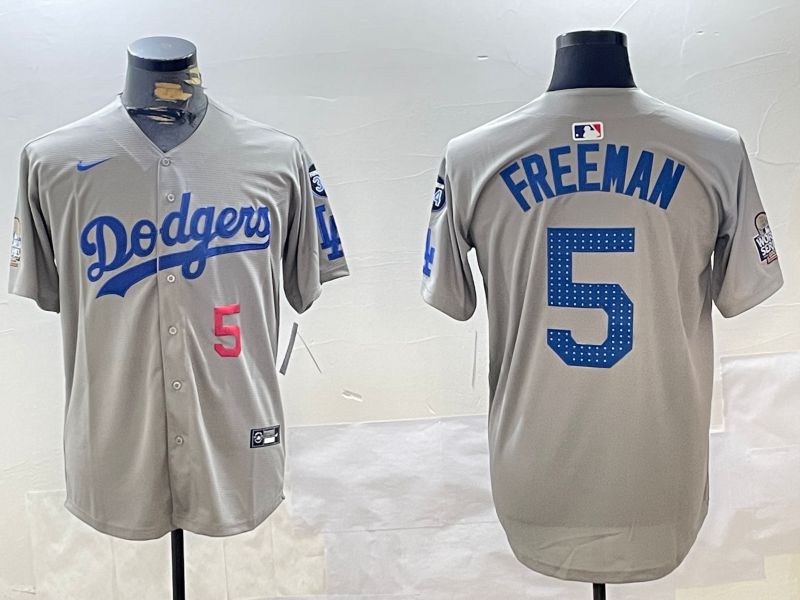 Men Los Angeles Dodgers 5 Freeman Grey Game 2024 Nike MLB Jersey style 11208